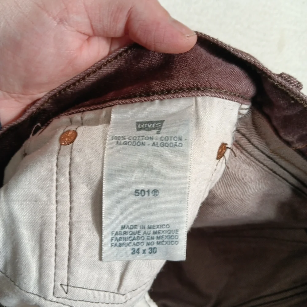 Levis 501xx Jeans Mens 34x30 (32x30) Brown Denim Button Fly Y2K Bat Wing Western